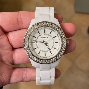 White Fossil Diamond Watch